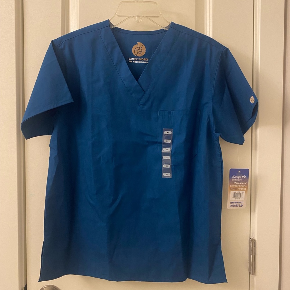 Scrub Top - Sanibel Works. XS Caribbean Blue color